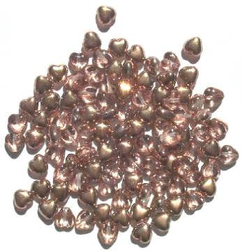100 6mm Half Coat Copper Glass Heart Beads