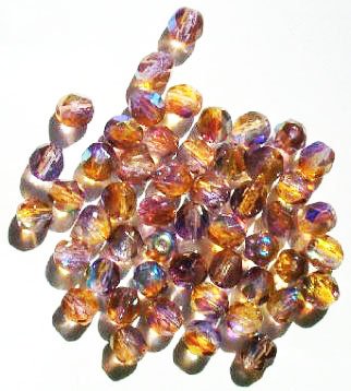 50 6mm Faceted Two-Tone Topaz & Purple AB Beads