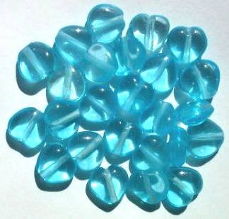 25 12mm Transparent Aqua Glass Heart Beads
