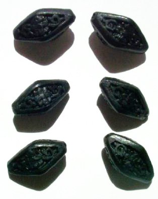 6 19x10mm Black Cinnabar Bicone Beads