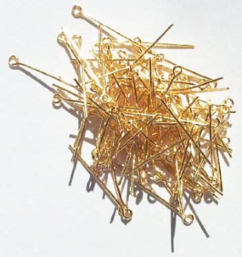 100, 1 Inch 20ga Bright Gold Eye Pins
