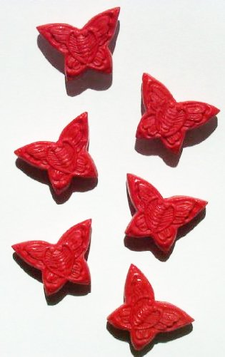 6 13x18mm Red Cinnabar Butterfly Beads