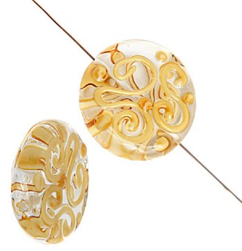 1 20x8mm Crystal with Yellow Squiggle Lampwork Disk