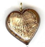 1 13x13x6mm Smoke Topaz with Foil Lampwork Heart Pendant