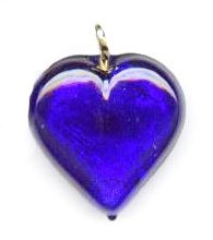 1 13x13x6mm Cobalt with Foil Lampwork Heart Pendant