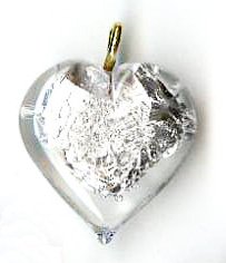 1 13x13x6mm Crystal with Foil Lampwork Heart Pendant
