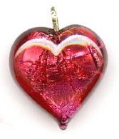 1 13x13x6mm Red with Foil Lampwork Heart Pendant