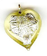 1 13x13x6mm Light Jonquil with Foil Lampwork Heart Pendant