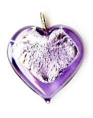 1 13x13x6mm Light Violet with Foil Lampwork Heart Pendant