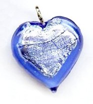 1 13x13x6mm Sapphire with Foil Lampwork Heart Pendant