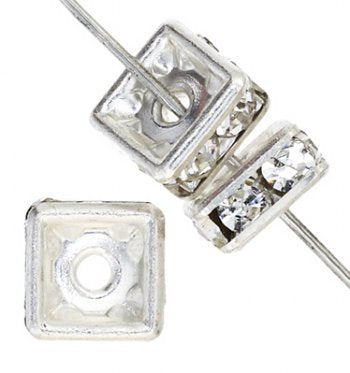 10 6mm Silver Squaredelles with Crystal Rhinestones