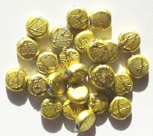 25 8x3mm Metallic Yellow Flat Disk Beads