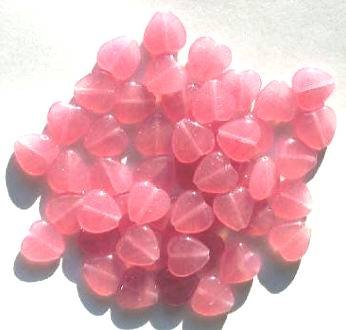 50 10mm Raspberry Pink Marble Glass Heart Beads