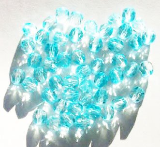50 6mm Faceted Two Tone Crystal & Light Aqua Beads