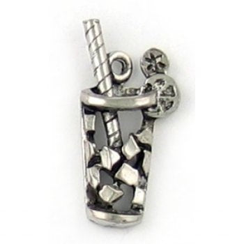 1 22x11mm Antique Silver Drink with Ice Cubes and Straw