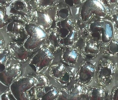 50 12x10mm Acrylic Metallic Silver Heart Beads