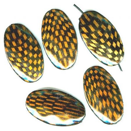 5 33x19mm Acrylic Oval Checkerboard Beads - Black & Gold