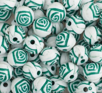 50 8mm Acrylic White and Green Rosebud Beads