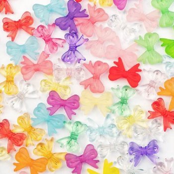 40 Grams of Transparent Mixed Multicolor Super Cute Acrylic Bow Beads