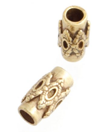 4 Anti-Tarnish Brass 9x3.5mm Fancy Tube Beads