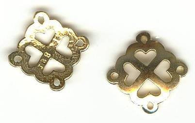 2 11mm Anti-Tarnish Brass Curved Square Connector with Hearts