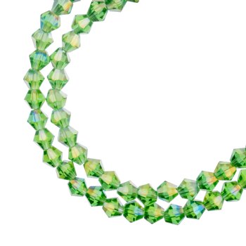 64, 6mm Faceted Transparent Peridot AB Crystal Lane Bicone Beads