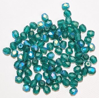 100 4mm Faceted Matte Emerald AB Firepolish Beads