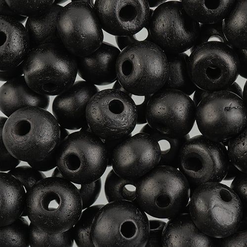 25, 10mm Round Black Worked on Bone Beads