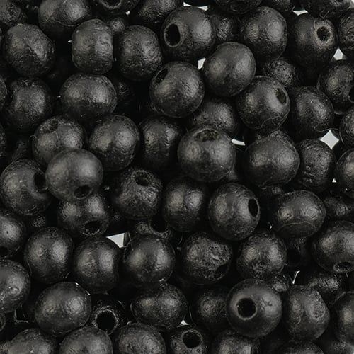 100, 4mm Round Black Worked on Bone Beads