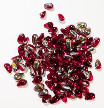 100 4x6mm Transparent Siam Vitrail Drop Beads