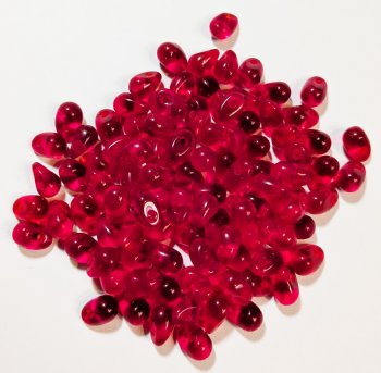 100 4x6mm Transparent Siam Red Drop Beads