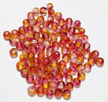 100 4mm Tri-Tone Crackle Crystal / Orange / Cherry Glass Beads