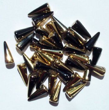36 5x13mm Black Amber Half Coat Glass Spike Beads