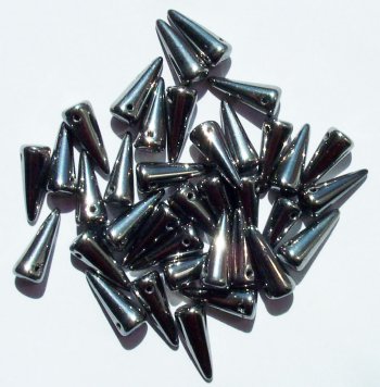 36 5x13mm Chrome Full Coat Glass Spike Beads