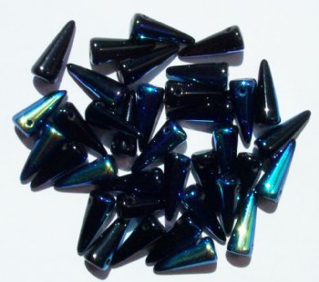 36 5x13mm Black AB Glass Spike Beads