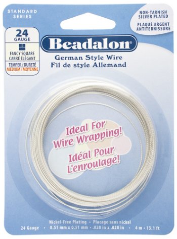 4 Meters of 24 Gauge Fancy Square Beadalon German Style Silver Beading Wire