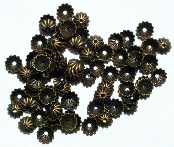 100 6mm Antique Gold Corrugated Bead Caps