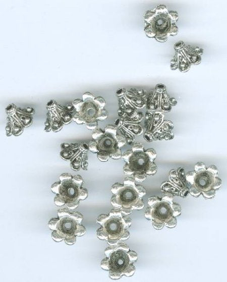 20 6x9mm Antique Silver Fluted Flower Bead Caps