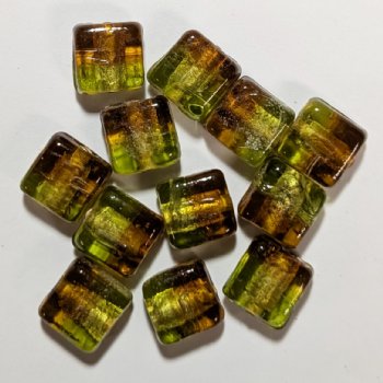 12 10x10x6mm Square Two Tone Olive and Topaz with Foil