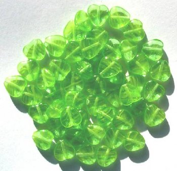 50 10mm Transparent Lime Marble Glass Heart Beads