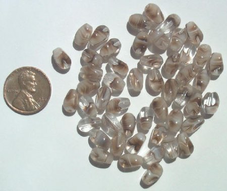 50 10mm Brown & Crystal Tortoise Twisted Oval Beads