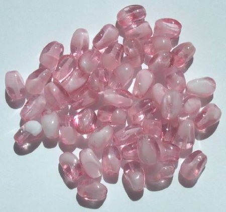 50 10mm Twisted Pink and White Givre Ovals