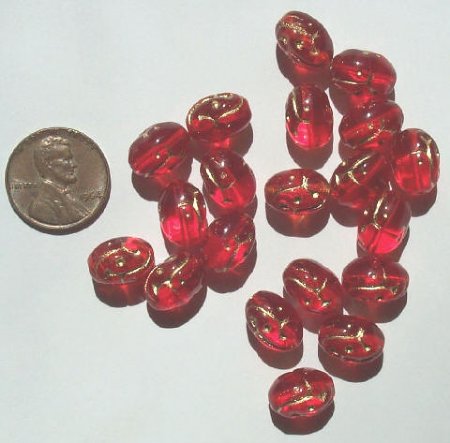 20 12mm Red with Gold Ovals