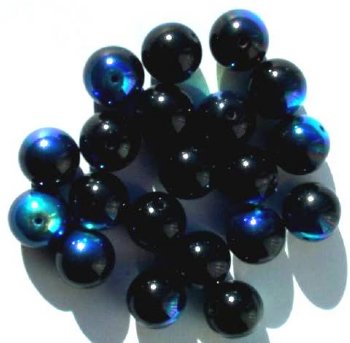 20 12mm Opaque Black AB Round Glass Beads