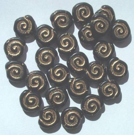 25 12mm Matte Black Disks with Gold Swirl