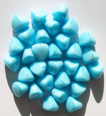 30 12mm Satin Blue Triangle Glass Nugget Beads