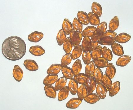 50 12mm Transparent Topaz Leaf Beads