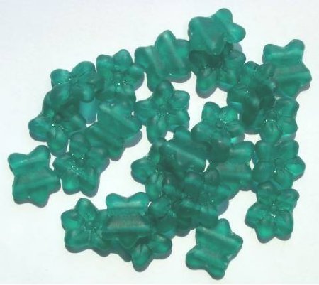 25 12x14mm Matte Transparent Emerald Two Hole Flowers