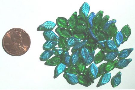 50 12x6mm Kelly Green AB Narrow Leaf
