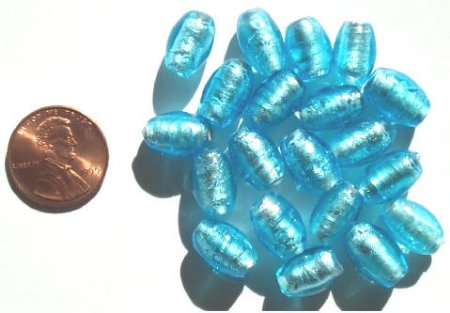 20 12x8mm Aqua Silver Foil Oval